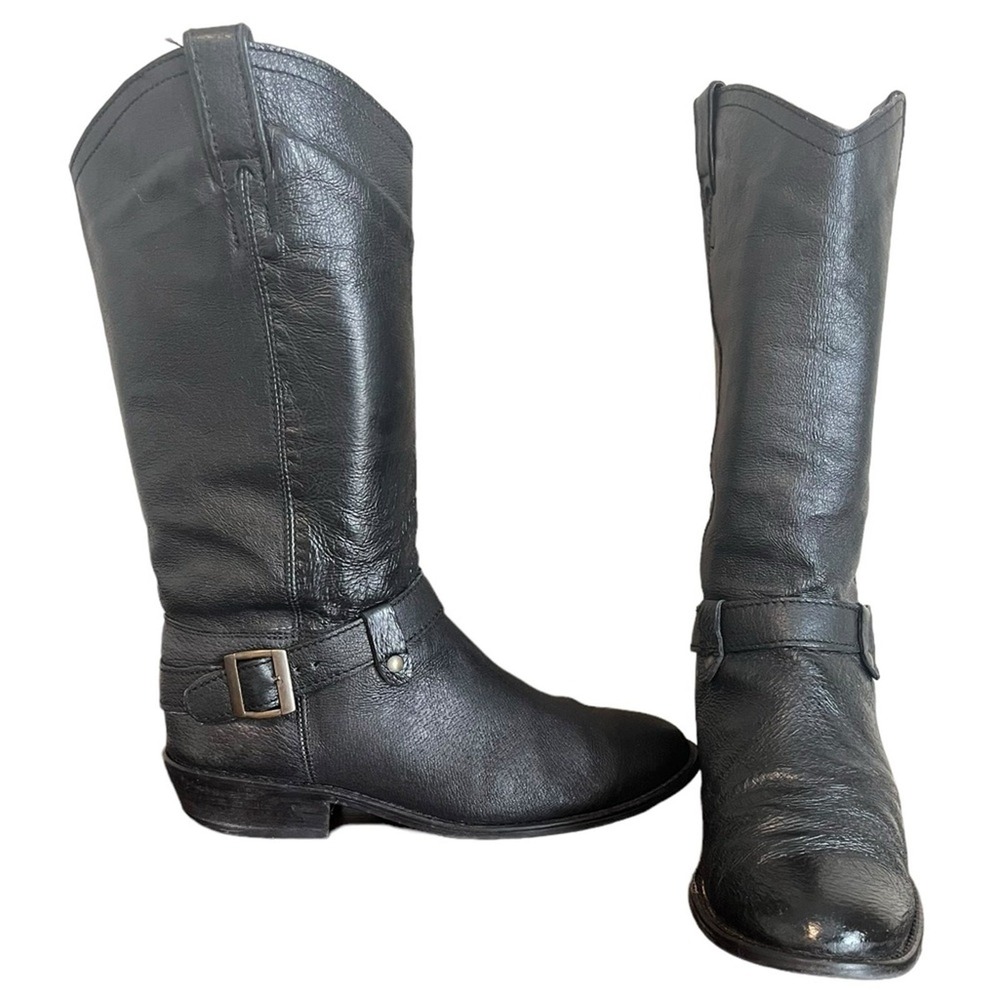 STEVE‎ MADDEN Lawson Western Cowboy Boots Black Leather Buckle Women's Size 9.5